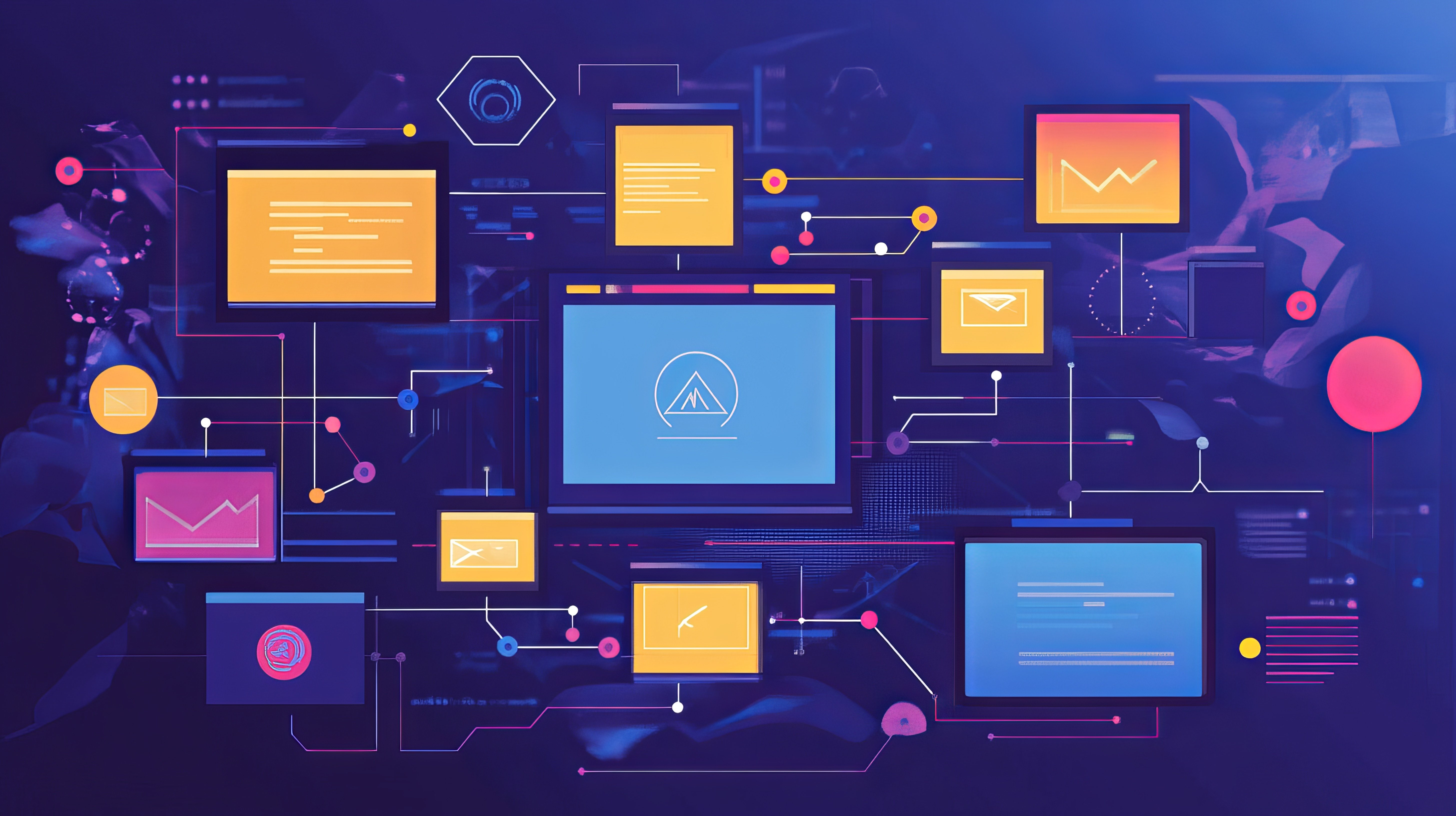 illustration of multiple interconnected interfaces, representing data interoperability in large enterprises